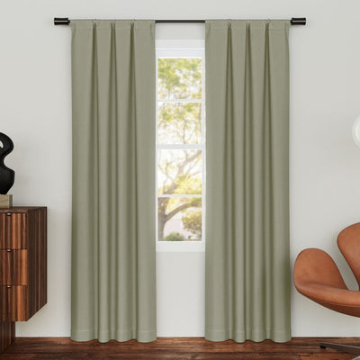 New - 2pc 74"x84" Sun Zero Prescott Herringbone Magnetic Close 100% Blackout Curtain Panel Pair Sage Green