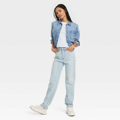 New - Universal Thread Women's High Waisted Straight Cargo Jeans 90's Vintage, Light Wash Universal ThreadBullseye Deals