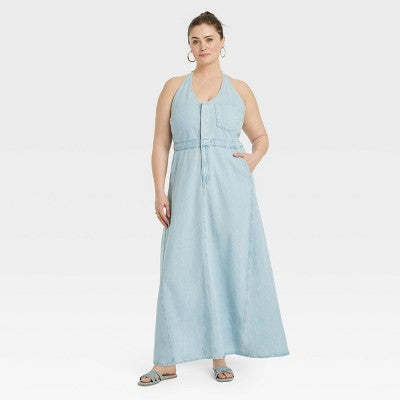New - Universal Thread Women's Halter Summer Denim Maxi Dress Universal ThreadBullseye Deals