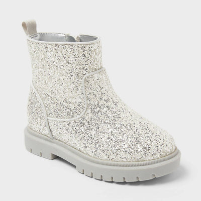 New - Toddler Flora Chelsea Boots - Cat & Jack™ Silver 6T: Zipper Closure, Flexible Outsole, Round Toe, Medium Width
