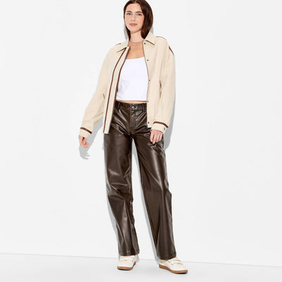 New - Women's Straight Leg Faux Leather Pants - Wild Fable™ Brown 8
