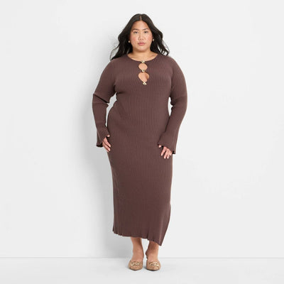 New - Women's Ribbed Maxi Dress - Future Collective Light Brown XXL