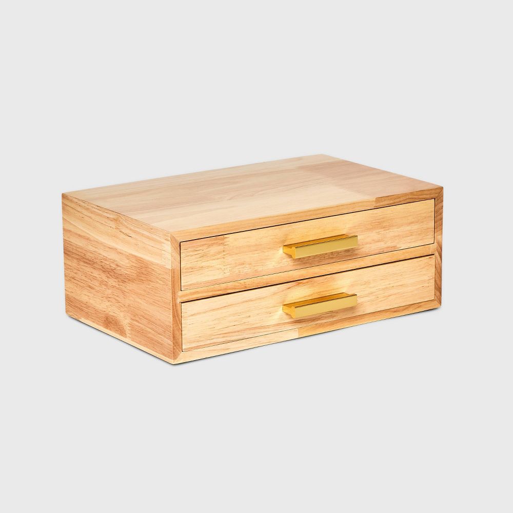 New - Two Drawer Wood Organizer Jewelry Box - A New Day™ Light Brown