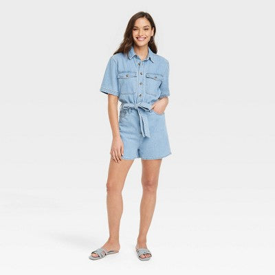 New - Universal Thread Women's Short Sleeve Romper Short Jumpsuit Universal ThreadBullseye Deals