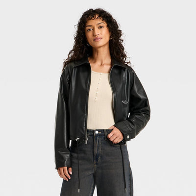 New - Women's Faux Leather Bubble Jacket - Universal Thread™ Black M