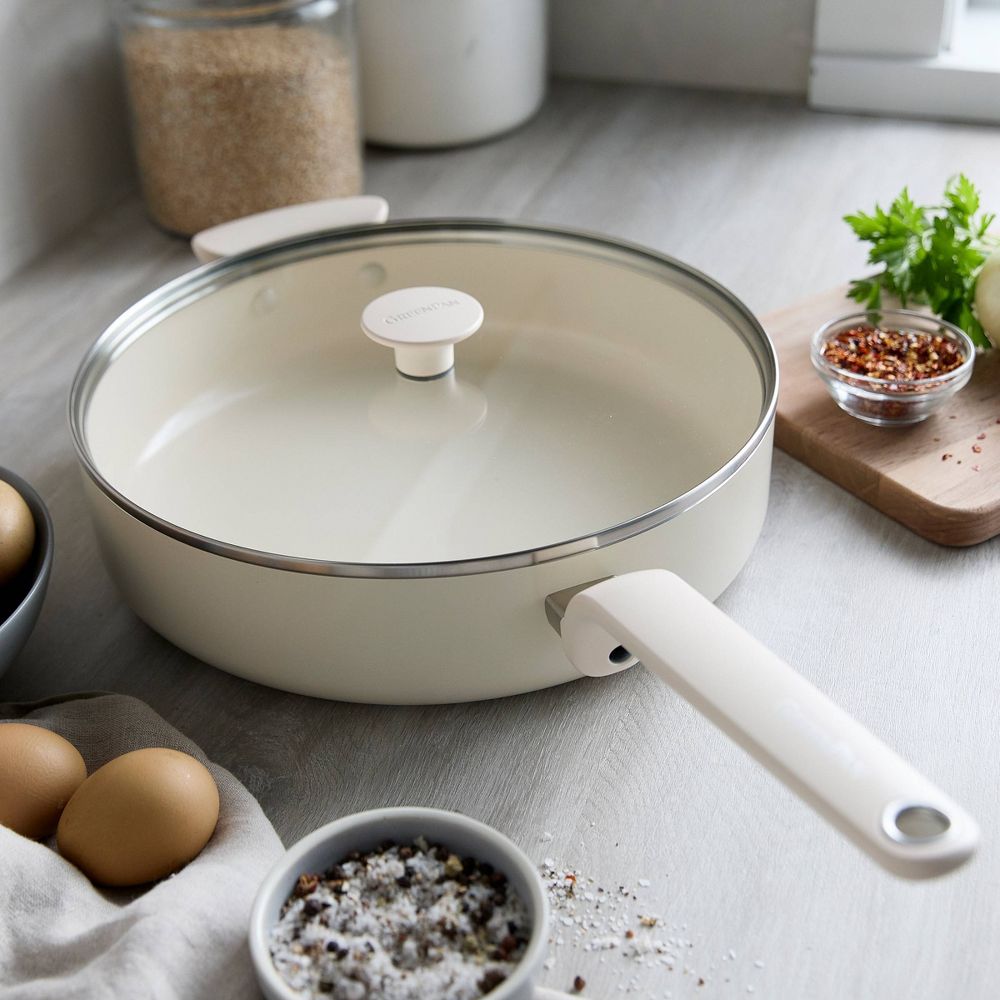 New - GreenPan Rio Advanced 5qt Ceramic Nonstick Saute Pan with Lid Cream