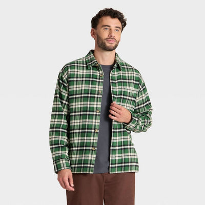 New - Men's Vintage Heavy Weight Flannel Long Sleeve Shirt - Goodfellow & Co™ Green Plaid M