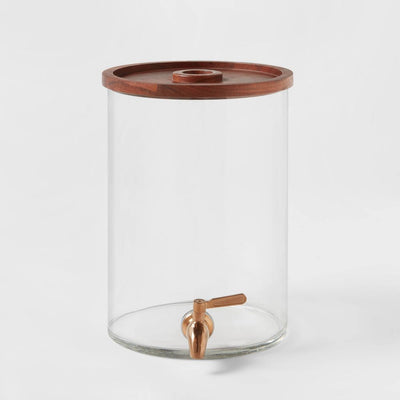 Open Box - 2gal Glass Modern Beverage Dispenser - Threshold™: Cold Drink Holder, 2 Gallon Capacity, Stainless Steel & Wood