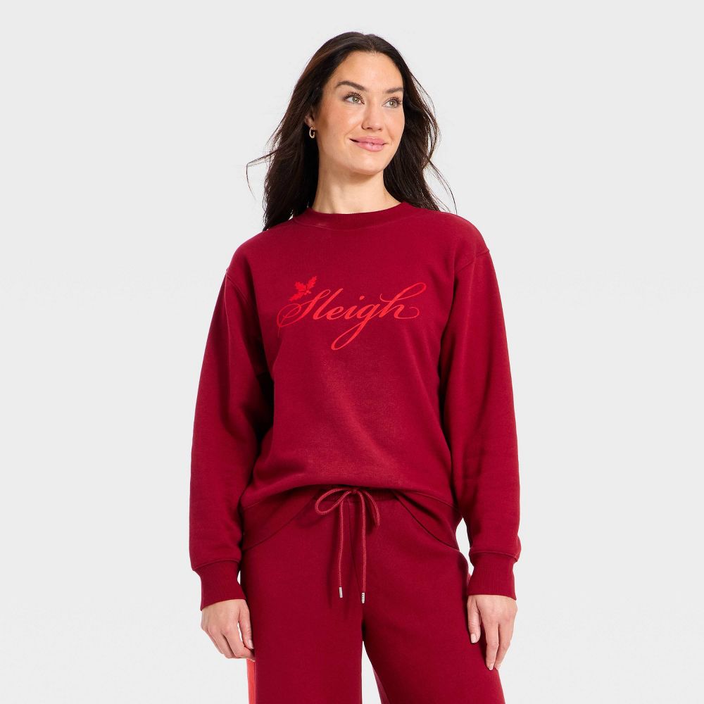 New - Women's Holiday Knit Graphic Pullover Sweatshirt - Universal Thread™ Maroon L