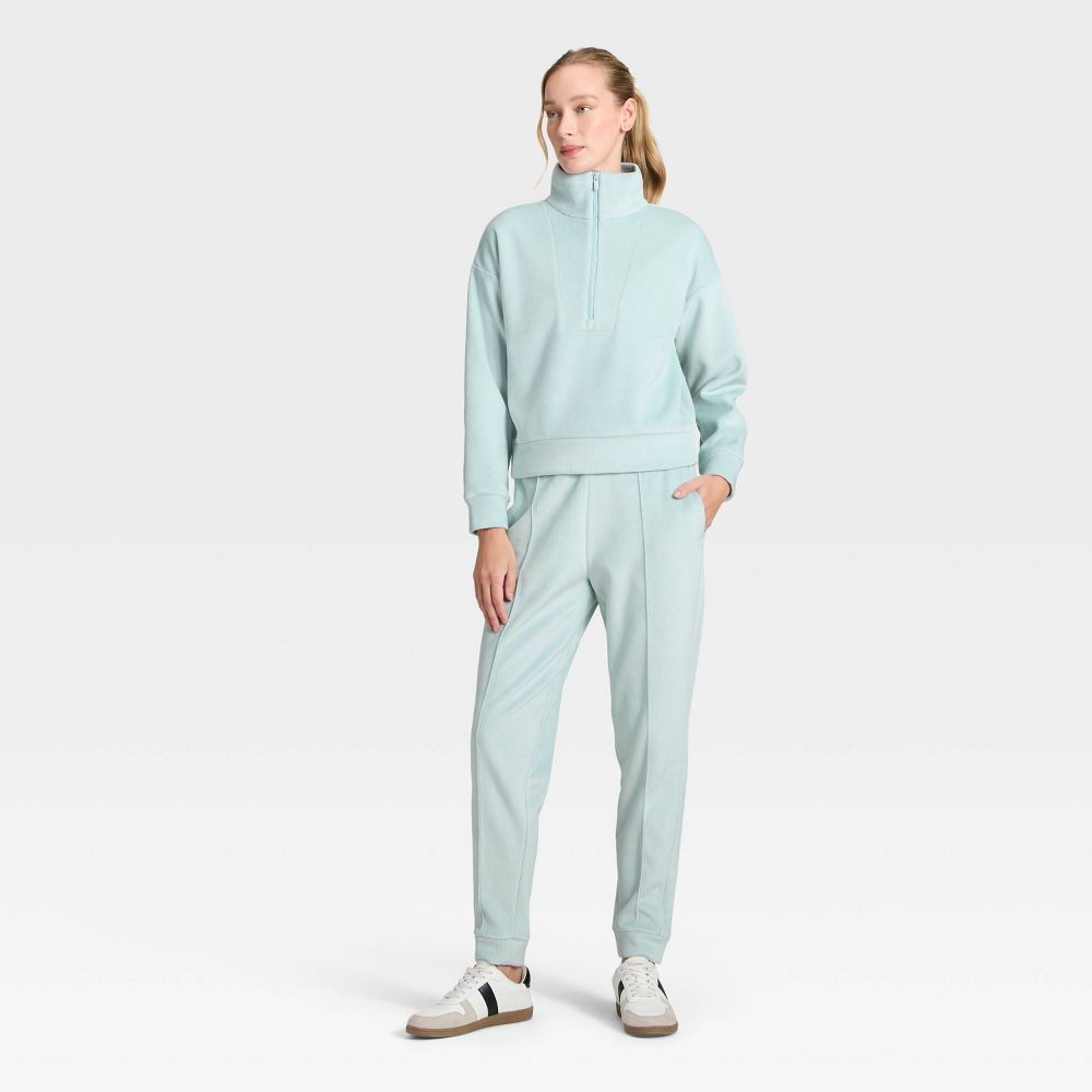 New - Women's Velour Ribbed Jogger Sweatpants - All In Motion™ Light Blue M
