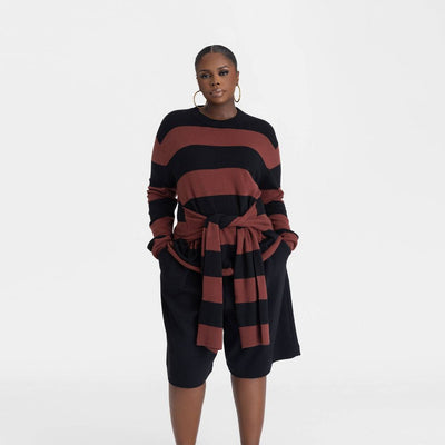 New - KBB by KAHLANA Women's 'The Wrap Sweater'- Burgundy/Black Striped 3X
