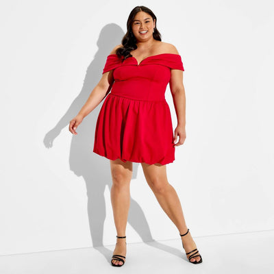 New - Women's Plunge Bubble Mini A-Line Dress - Wild Fable™ Red XXL