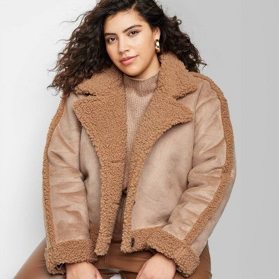 New - Wild Fable Women's Button Up Winter Faux Shearling Jacket Wild FableBullseye Deals