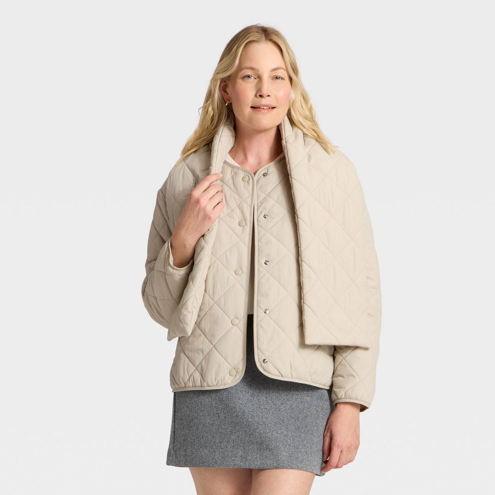 New - Women's Quilted Scarf Jacket - A New Day™ Gray XS