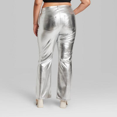 New - Wild Fable Women's High Rise Flare Casual Metallic Faux Leather Pants Wild FableBullseye Deals