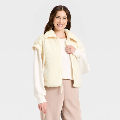 Open Box - Women's High Pile & Puffer Mix Vest - JoyLab™ Cream XXL