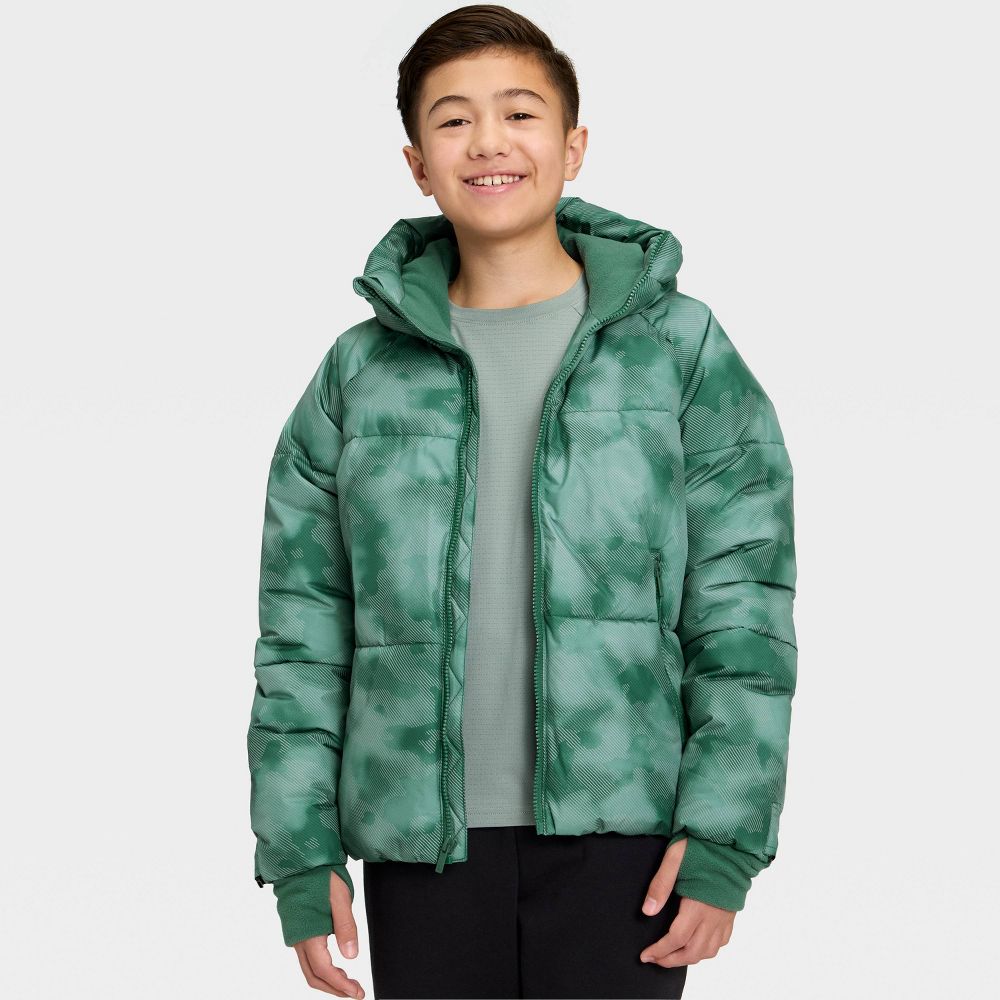 Open Box - Boys' Puffer Hooded Jacket - All In Motion™ Green S