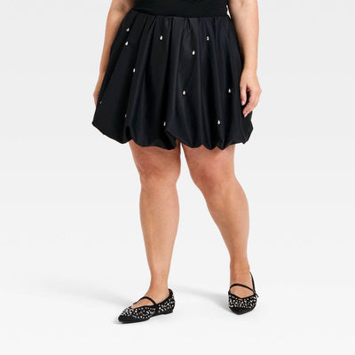 New - Women's Embellished Bubble Mini Skirt - A New Day™ Black 2X