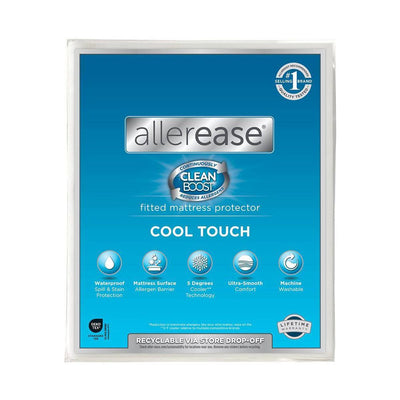 New - Allerease King Clean Boost Cool Touch Waterproof Machine Washable Fitted Mattress Protector: Nylon & Polyethylene, Fits 18" Depth
