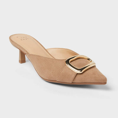 Open Box - Women’s Larissa Pointed Toe Mule Heels – A New Day™ Beige 6.5