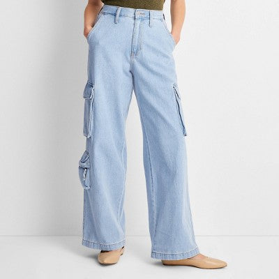 Open Box - Women's High-Rise Wide Leg Denim Cargo Pants - Universal Thread Universal ThreadBullseye Deals