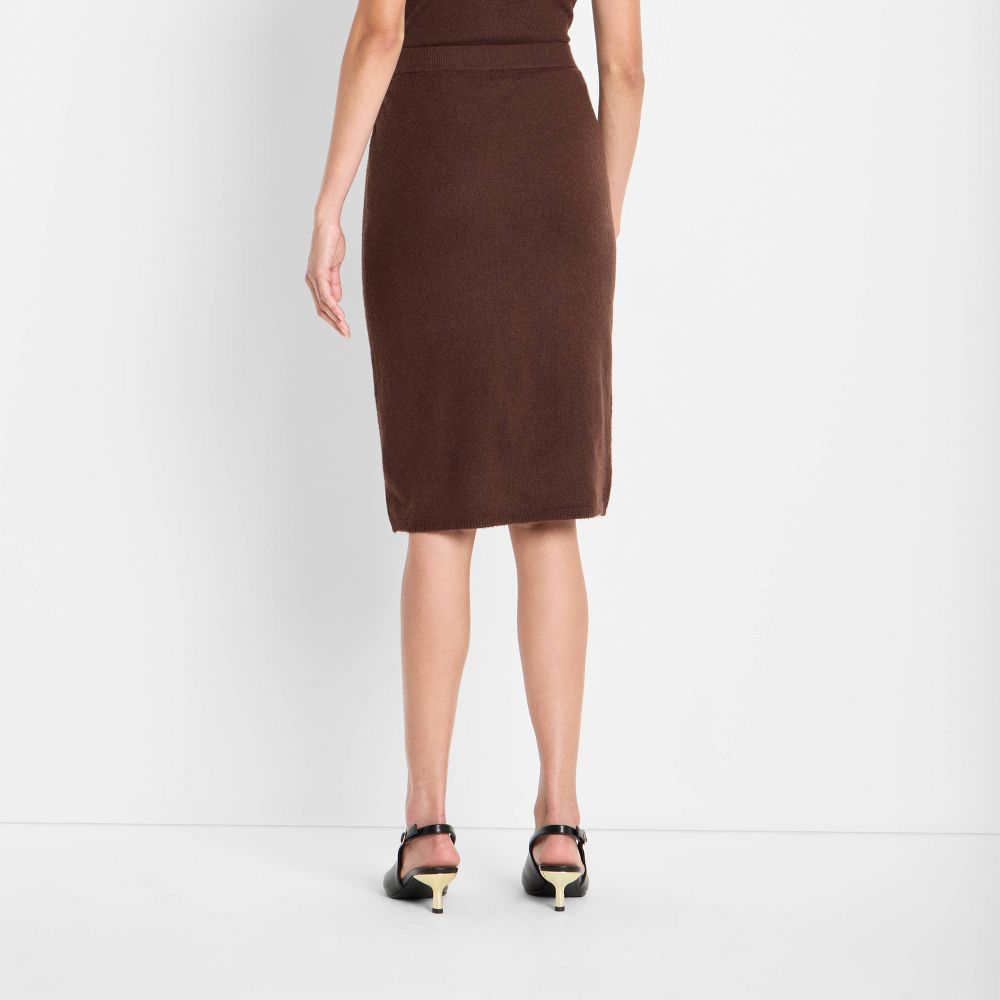 New - Women's Textured Midi Sweater Skirt - Future Collective Dark Brown L