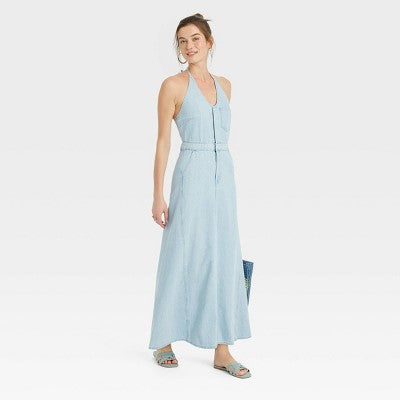 New - Universal Thread Women's Halter Summer Denim Maxi Dress Universal ThreadBullseye Deals