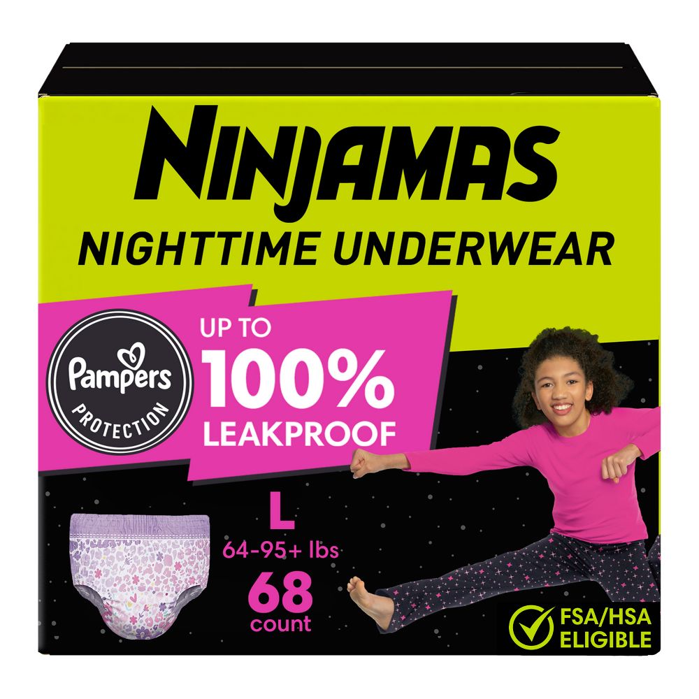 New - Pampers Ninjamas Nighttime Bedwetting Underwear Girl - Size 8 - 68ct