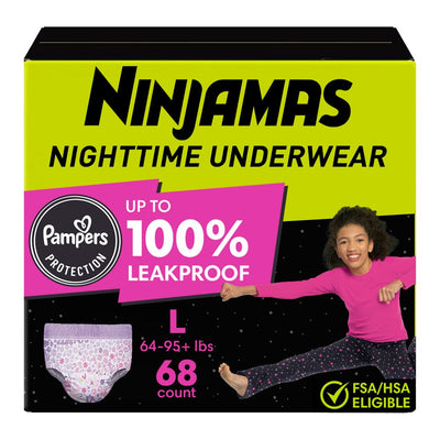 New - Pampers Ninjamas Nighttime Bedwetting Underwear Girl - Size 8 - 68ct