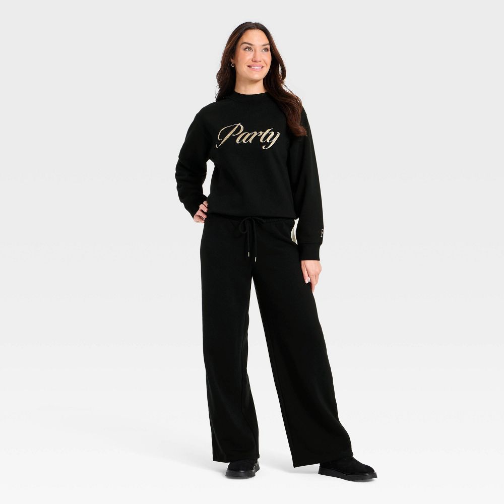 New - Women's Holiday Knit Embroidered Pullover Sweatshirt - Universal Thread™ Black XS