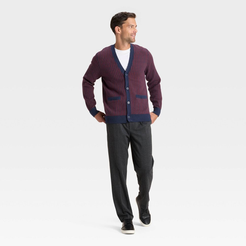 New - Men's Soft Knit V-Neck Cardigan Sweater - Goodfellow & Co™ Navy/Red Striped XXL
