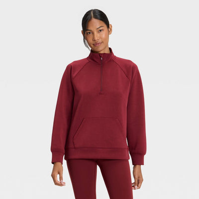 Open Box - Women's Airy Sleek Legging Friendly Half Zip Sweatshirt - All In Motion™ Maroon XS