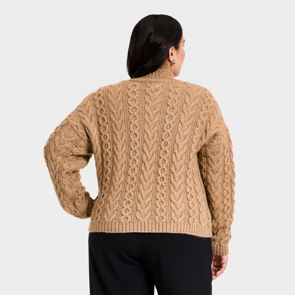 New - Women's Split Neck Cable Pullover Sweater - A New Day™ Brown XXL