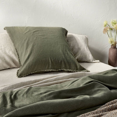 New - Euro Heavyweight Linen Blend Comforter Pillow Sham Olive Green - Casaluna™