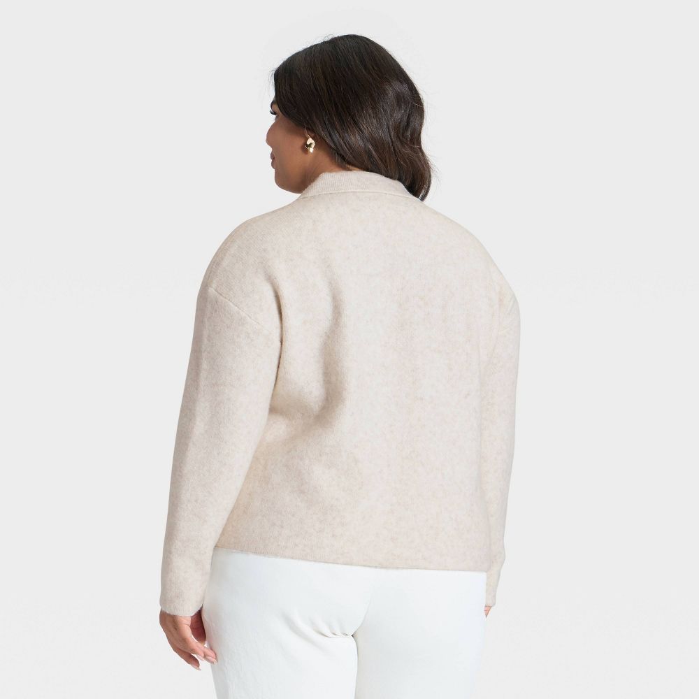 New - Women's Long Sleeve Polo Collar Cozy Knit Polo Sweater - A New Day™ Oatmeal 3X