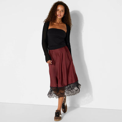 New - Women's Lingerie Slip Midi Skirt - Wild Fable™ Burgundy S