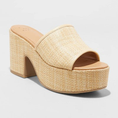 A New Day Women's Chunky Block High Heel Slip On Mule Sandals Leather Wide Width A New DayBullseye Deals