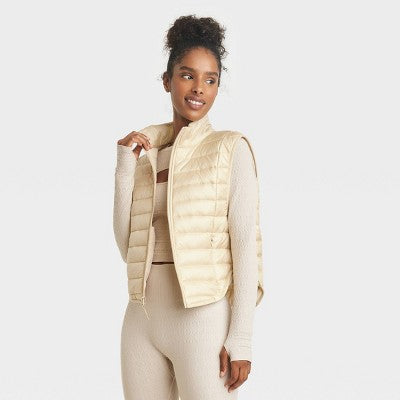 New - Women's Zipper Quilted Relaxed Puffer Vest Poplin Lightweight Stand Up Collar JoyLabBullseye Deals