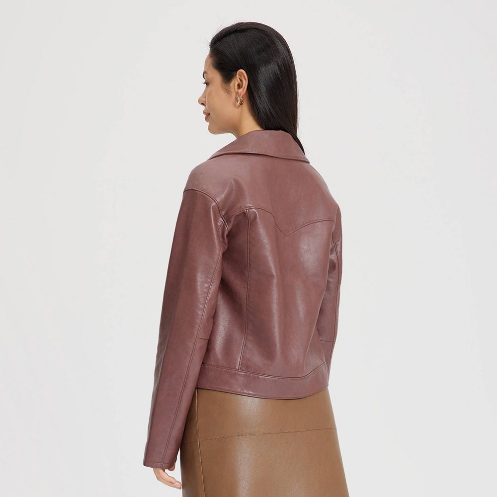 New - Women's Zip-Front Faux Leather Jacket - Universal Thread™ Red XS