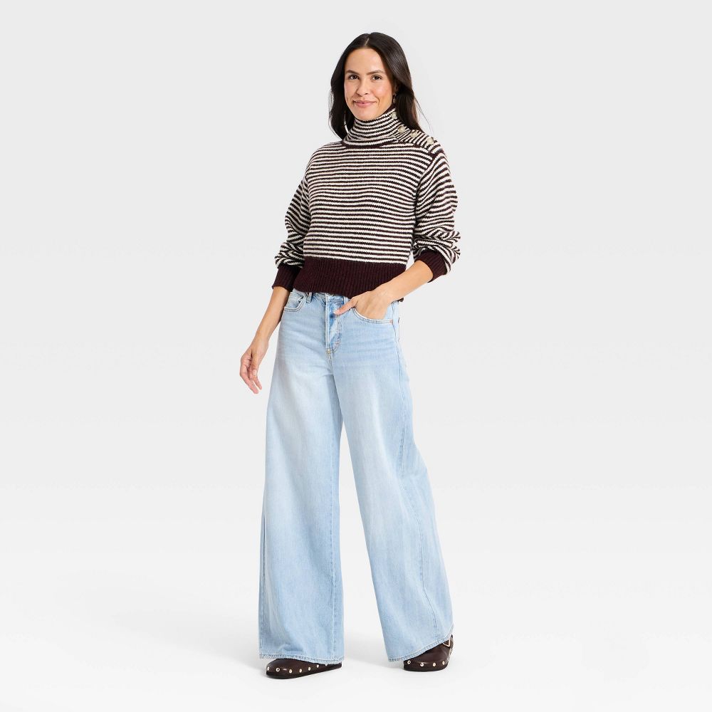 New - Women's Mock Turtleneck Button Pullover Sweater - Universal Thread™ Burgundy Striped XL