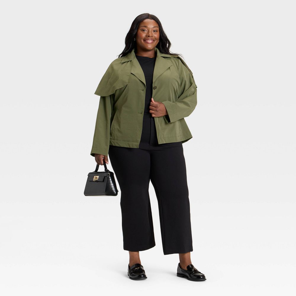 New - Women's Short Cape Trench - A New Day™ Olive XS