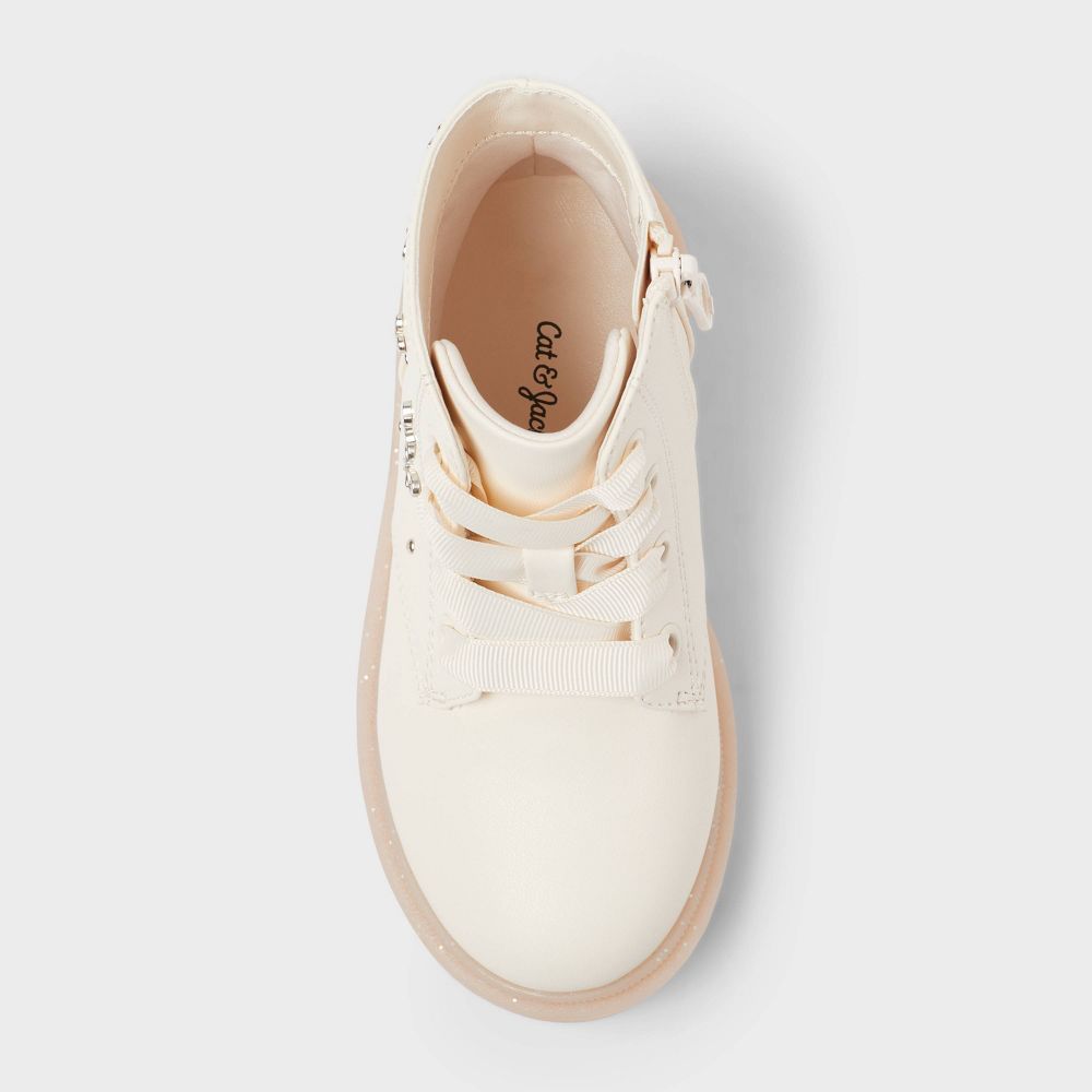 New - Toddler Amaya Lace-Up Combat Boots - Cat & Jack™ Ivory 6T: Zipper Closure, Cushioned Insole