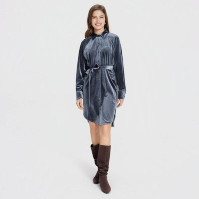 New - Women's Long Sleeve Velvet Midi Shirtdress - Universal Thread™ Navy Blue L