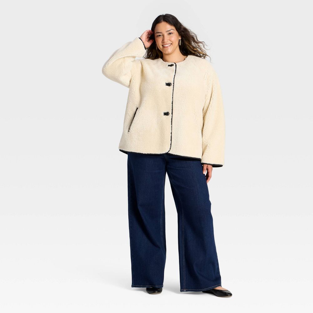 New - Women's Faux Sherling Coat - Universal Thread™ Cream 3X