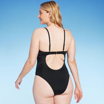 Women's Twist Detail Underwire Extra Cheeky High Leg One Piece Swimsuit - Shade & Shore Shade & ShoreBullseye Deals