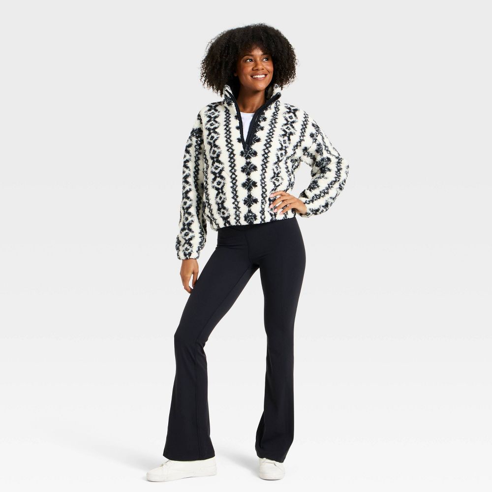 Open Box - Women's High Pile Fleece 1/2 Zip Pullover Jacket - All In Motion™ Cream/Black M