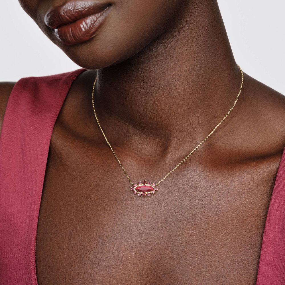 Open Box - Kendra Scott Eva Crystal Framed Pendant Necklace - Red Mix