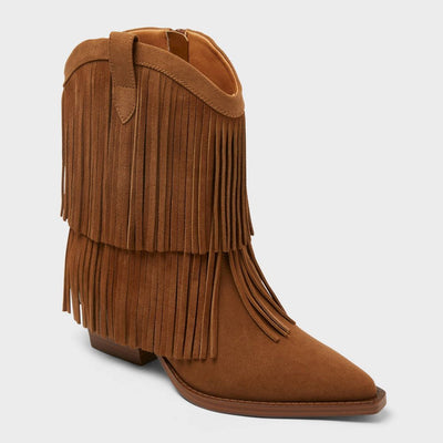 New - Women’s Austin Wide Width Fringe Western Ankle Boots with Memory Foam Insole – Universal Thread™ Tan 6WW