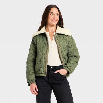 New - Women's Quilted Jacket - Universal Thread™ Olive Green XS