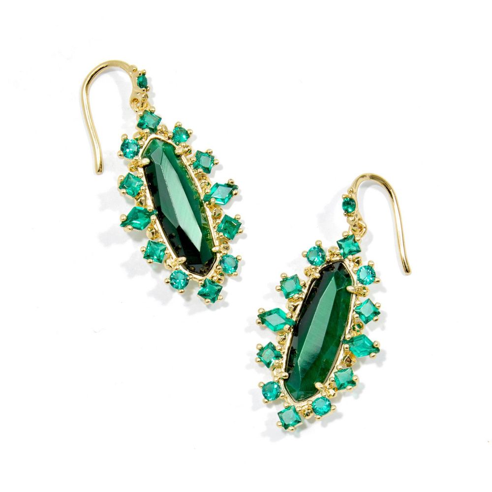 Open Box - Kendra Scott Eva Crystal Framed Drop Earrings - Green Mix